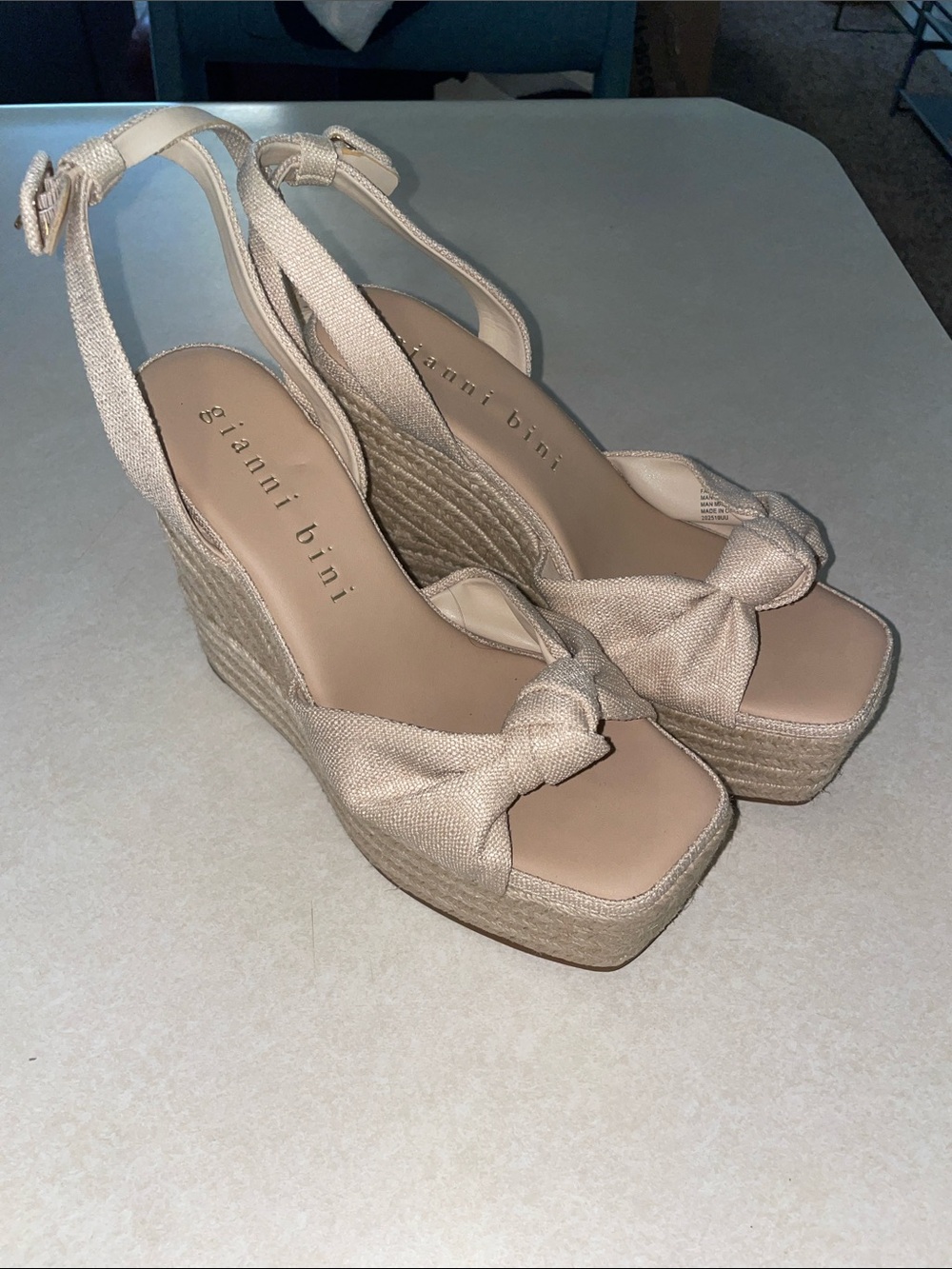 Gianni Bini Neutral Beige Knotted Espadrille Wedges